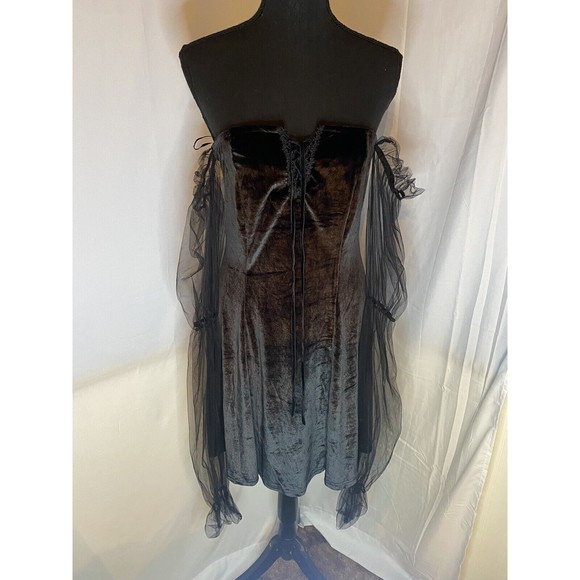 No Brand Tag Dresses & Skirts - Velour Corset Style Off The Shoulder Net Style Sleeves Black Dress Witchy Size S